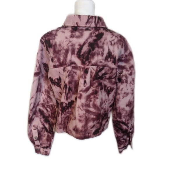 Abound NWT purple tie dye snap front shirt jacket, shacket, cropped S - Picture 2 of 8
